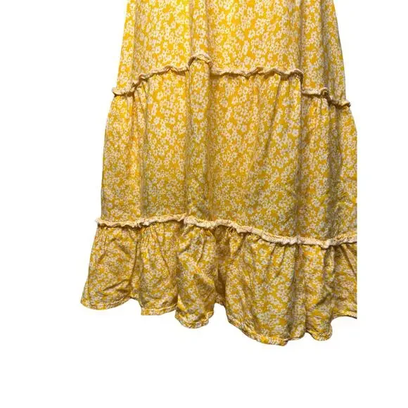 SHEIN Yellow Floral Mini Dress Sundress Tiered Ruffles Tie Straps-Size S - Picture 3 of 5
